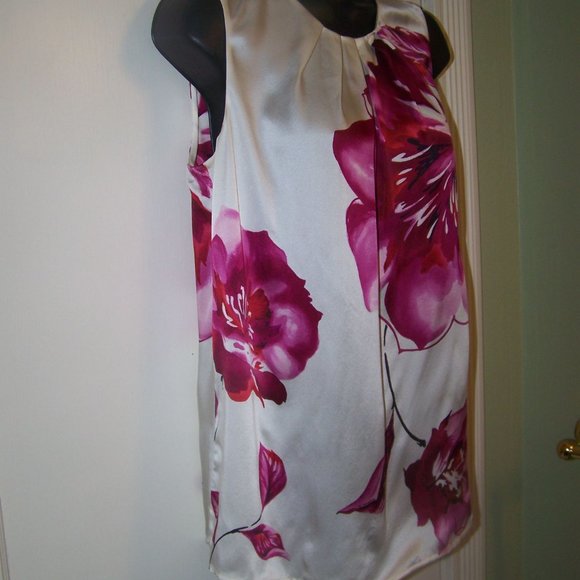 Talbots Silk Top Tunic Pink 10 Sleeveless Floral - Picture 3 of 8